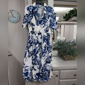 DKNY Blue Floral Cotton Shirtdress 16 NWT
